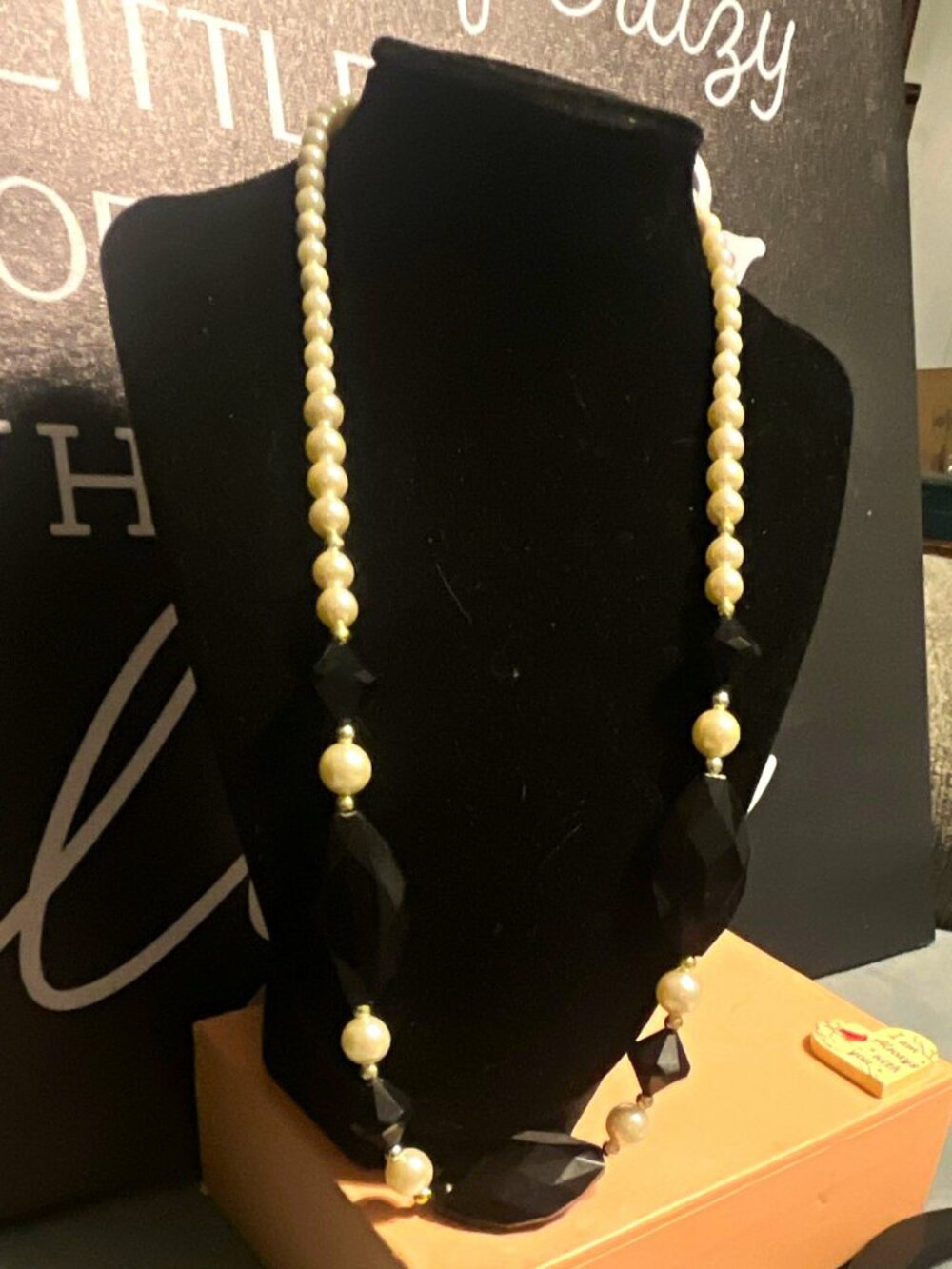 Black & White Simulated Pearl & Faceted Bead Statement Necklace